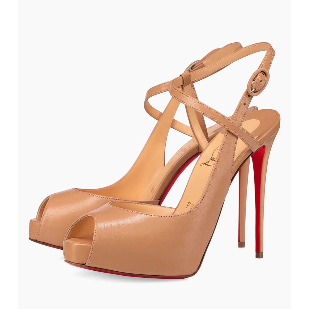 CHRISTIAN LOUBOUTIN 
Jenlove Peep Toe Stiletto Sandals - Nude Size 36.5